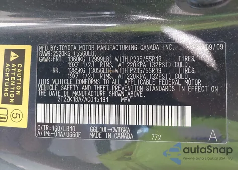 2010 Lexus Rx 350 z USA, uszkodzony, nr VIN 2T2ZK1BA7AC015191